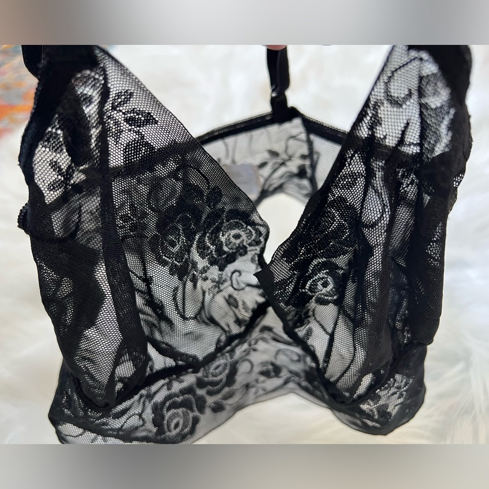 Sheer Black Floral Lace Bralette